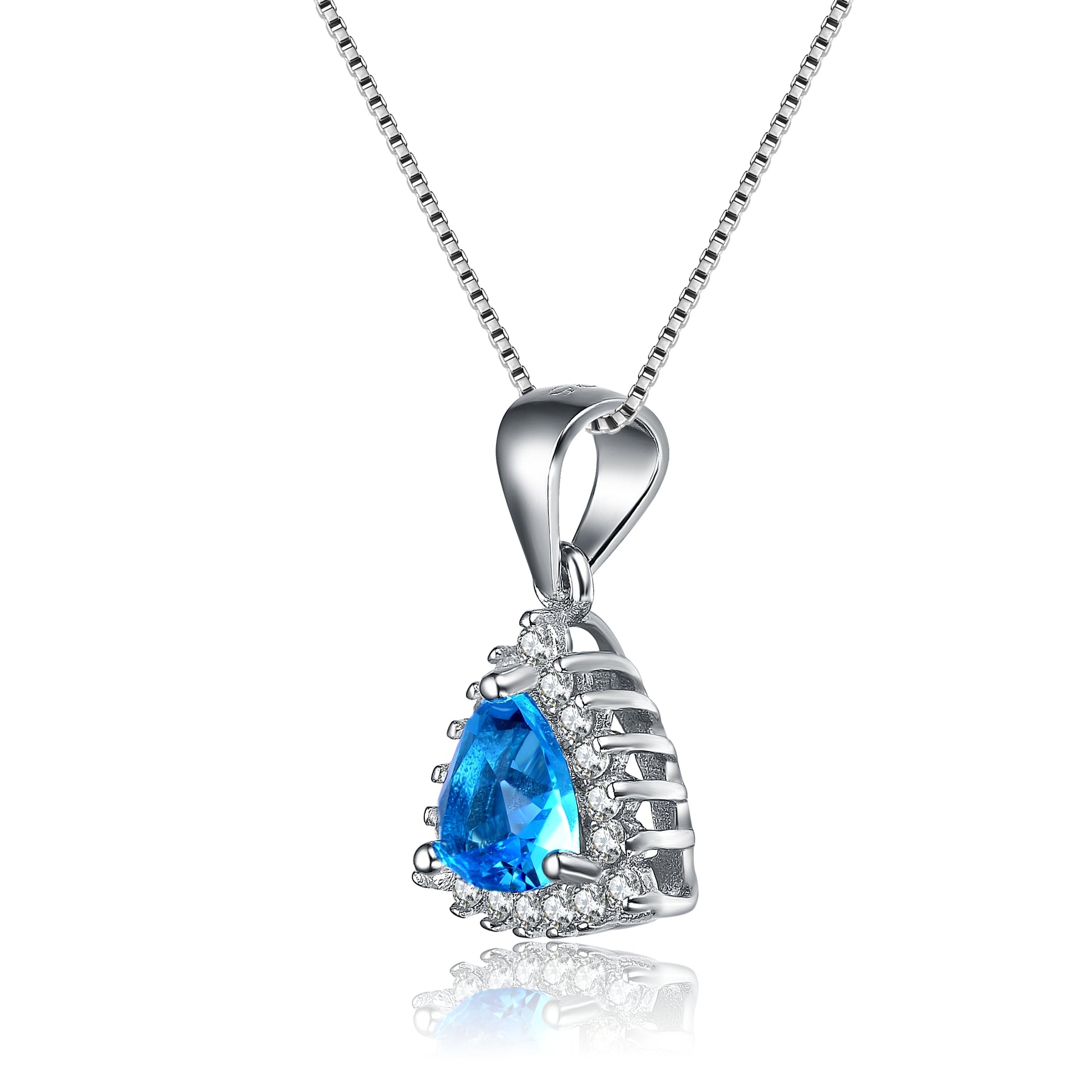 Gv Sterling Silver Blue Cubic Zirconia Pendant Necklace