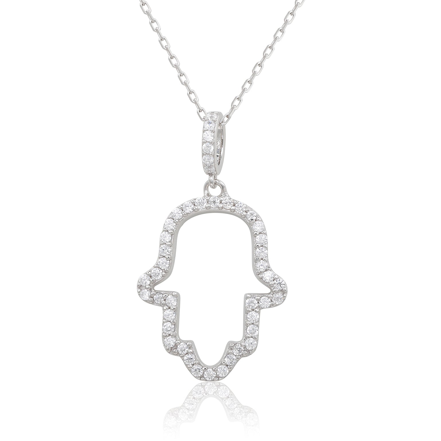 Suzy Levian Sterling Silver White Cubic Zirconia Hamsa Hand Pendant