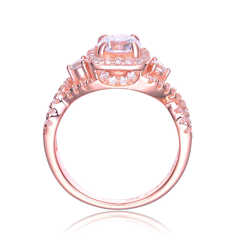 GENEVIVE Sterling Silver Rose Gold Plated Cubic Zirconia Twisted Band Ring