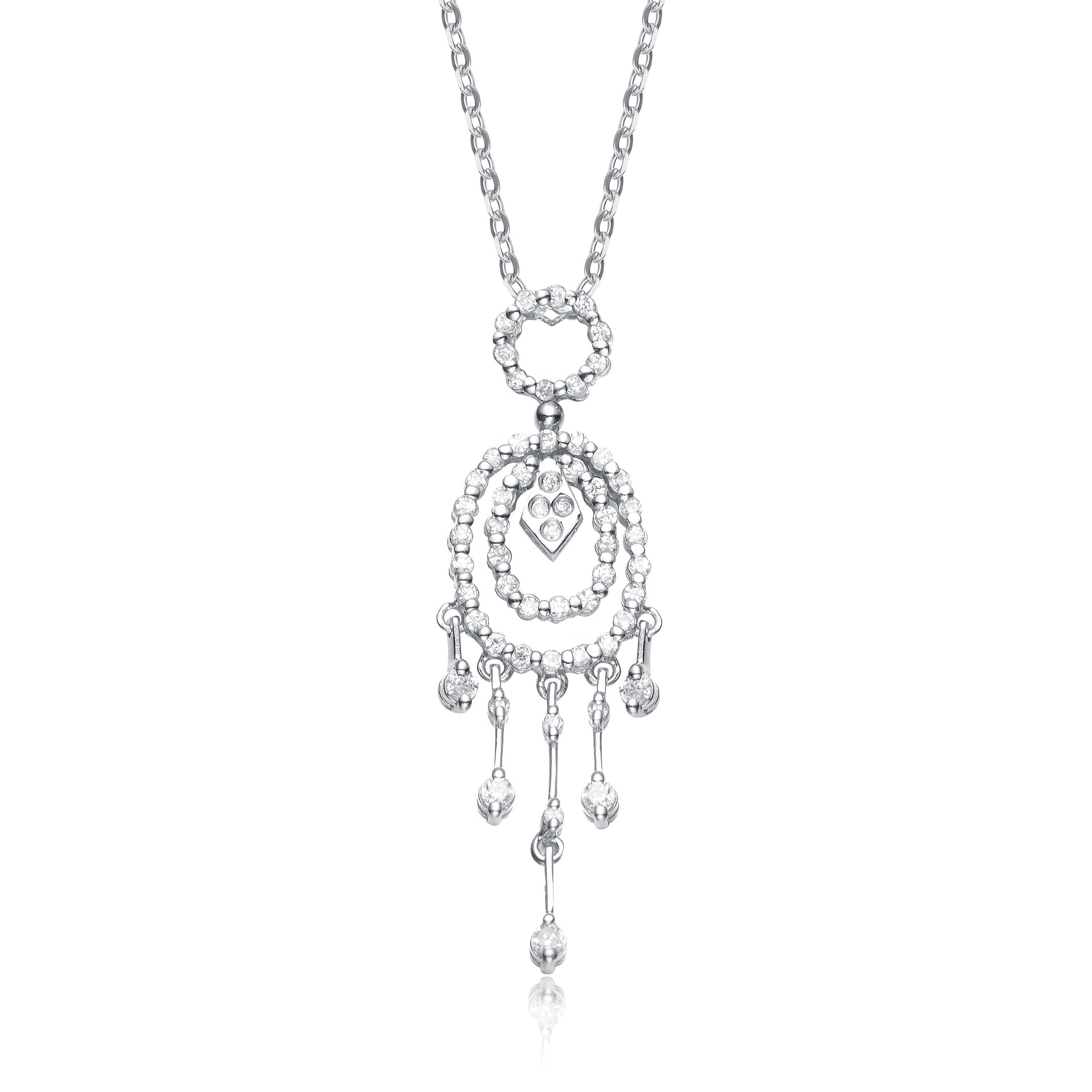 Sterling Silver Cubic Zirconia And White Cubic Zirconia Dangling Pendant Necklace