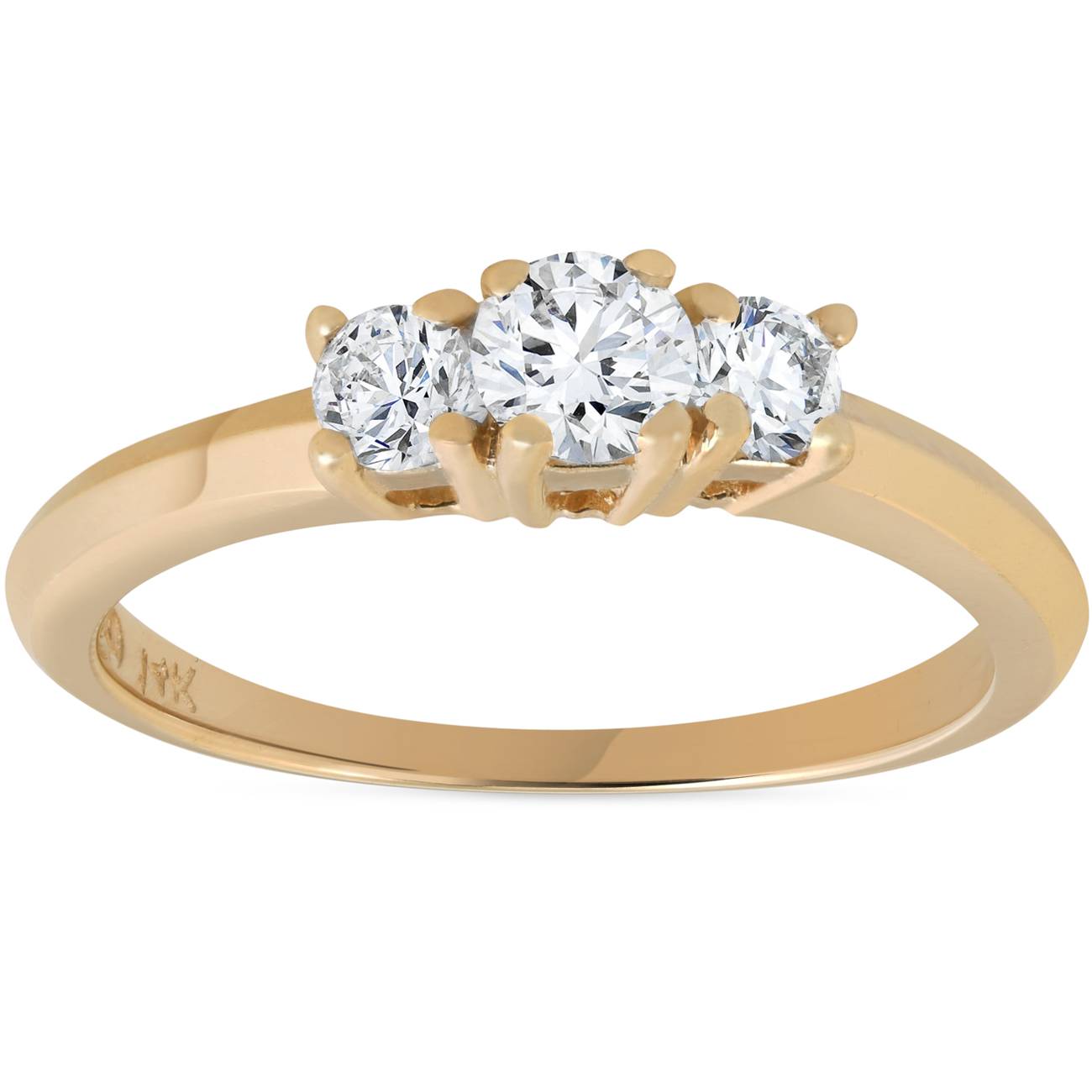 1/2 CT Three Stone Diamond Engagement Ring 14K Yellow Gold