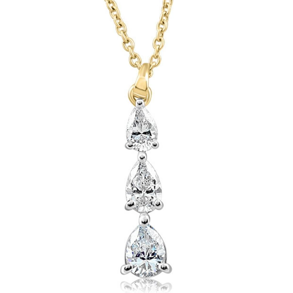 1/2 CT Pear Shaped Diamond Three Stone Pendant Yellow Gold Necklace Lab Grown