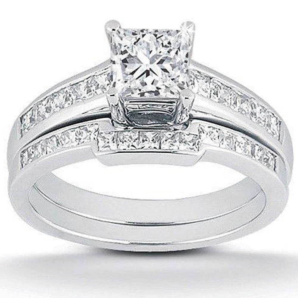 1ct Princess Cut Channel Set Diamond Wedding Engagement Ring 14K White Gold