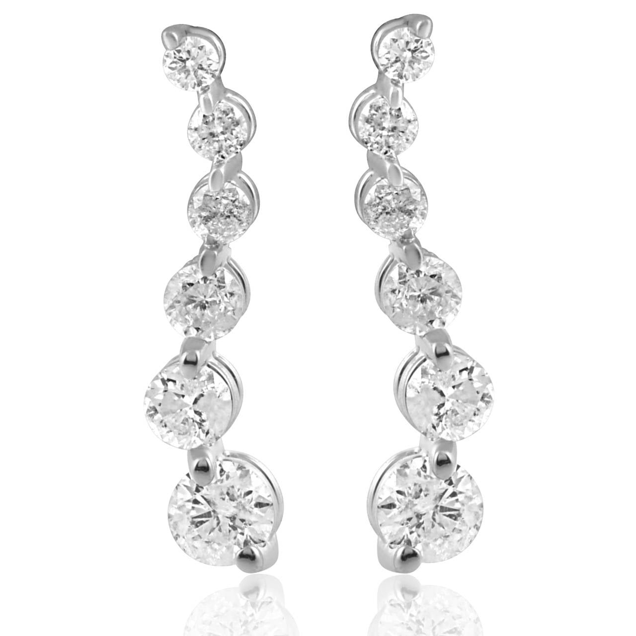 Ladies 1/2 CT Diamond Journey Earrings 14K White Gold