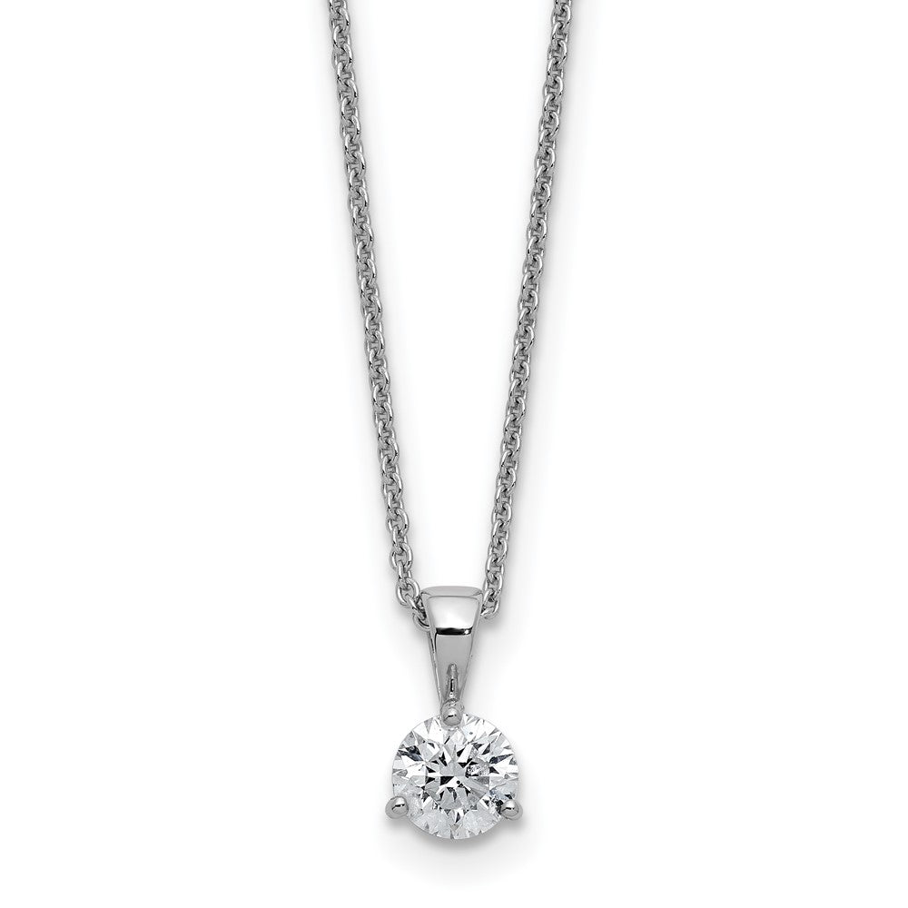 14k White Gold Round 0.90 CT Lab-grown Diamond 3 Prong Solitaire Pendant Necklace 18'