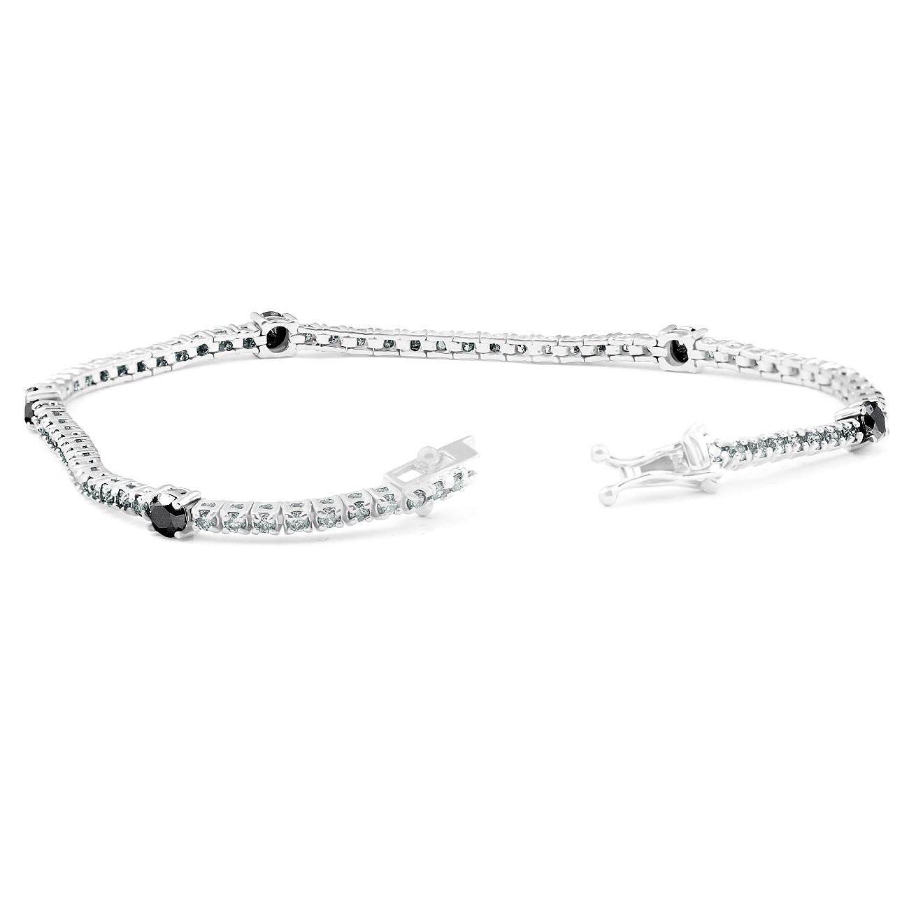 2 Ct Black & White Diamond Tennis Bracelet 14k White Gold 7'