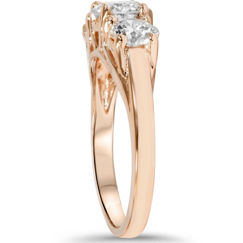 2 CT 3 Stone Diamond Engagement Ring 14K Rose Gold