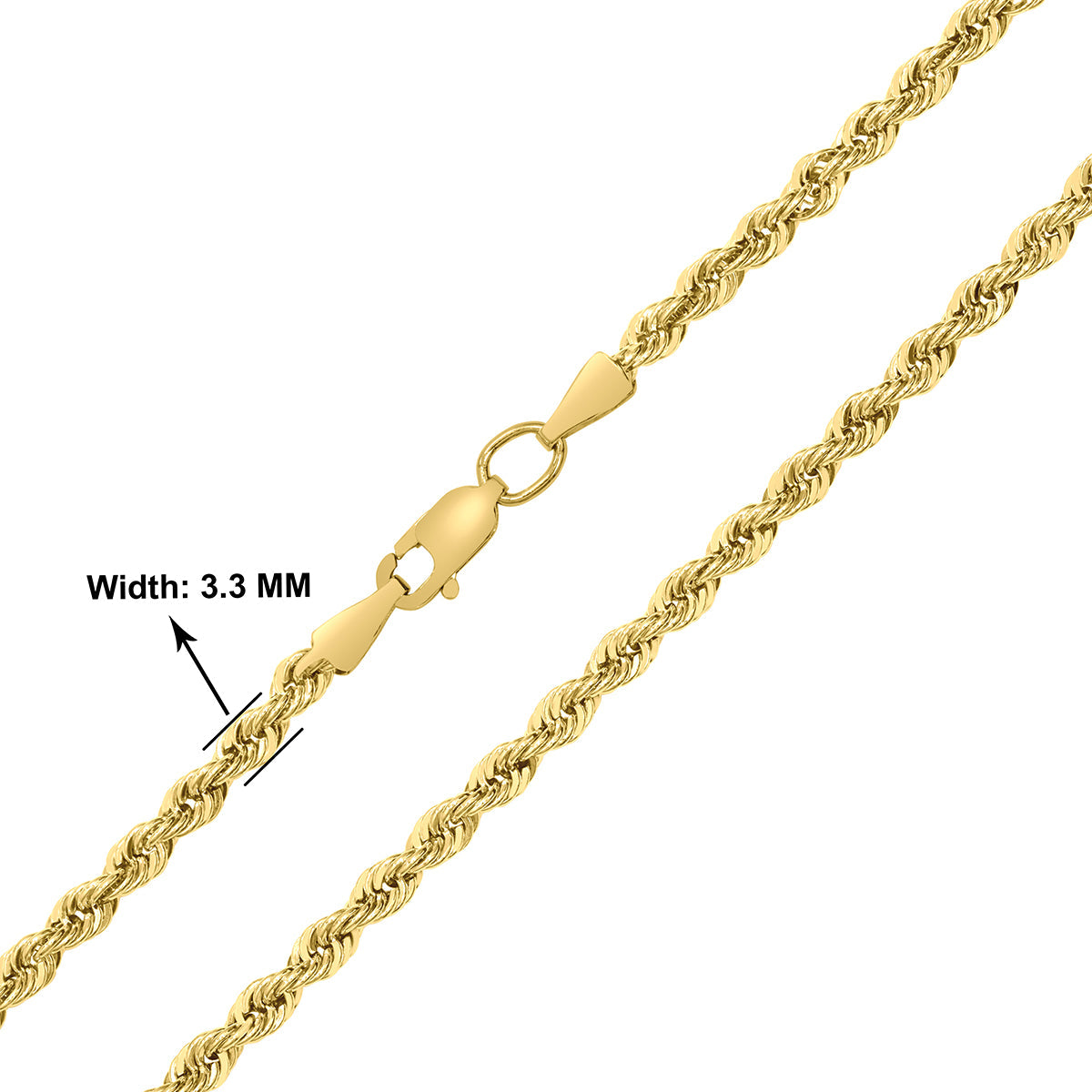 14K Yellow Gold Filled 3.3Mm Rope Chain With Lobster Clasp - 18 Inch