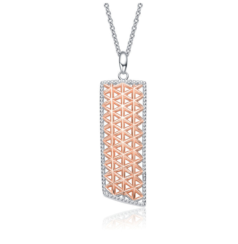 GENEVIVE Stylish Sterling Silver Two-tone Pendant Necklace