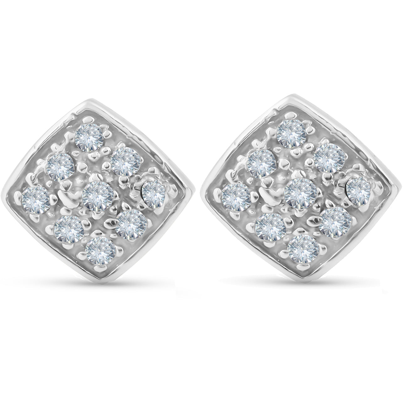 1/3ct Pave Stud Cushion Halo Diamond Cushion Shaped Earrings 10K White Gold