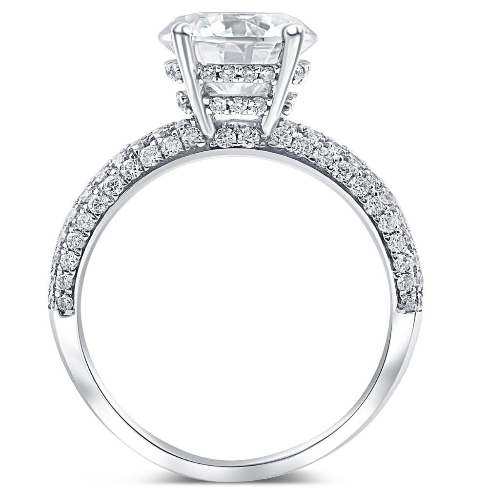 4 Ct Pave Round Diamond Engagement Ring in White Gold Lab Grown