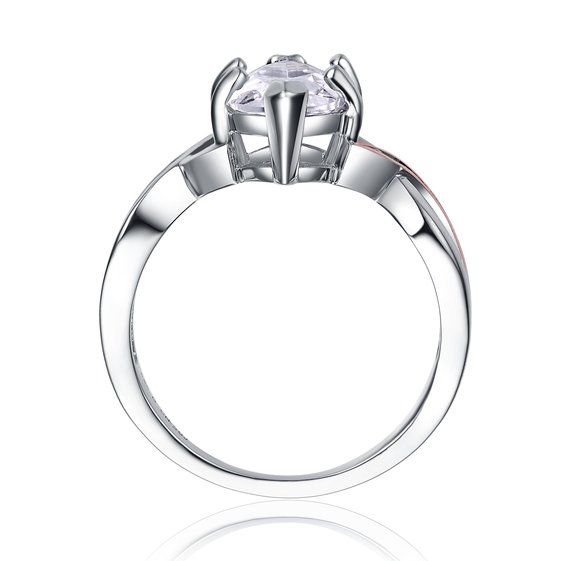 Sterling Silver Two Tone Clear and Pink Cubic Zirconia Ring