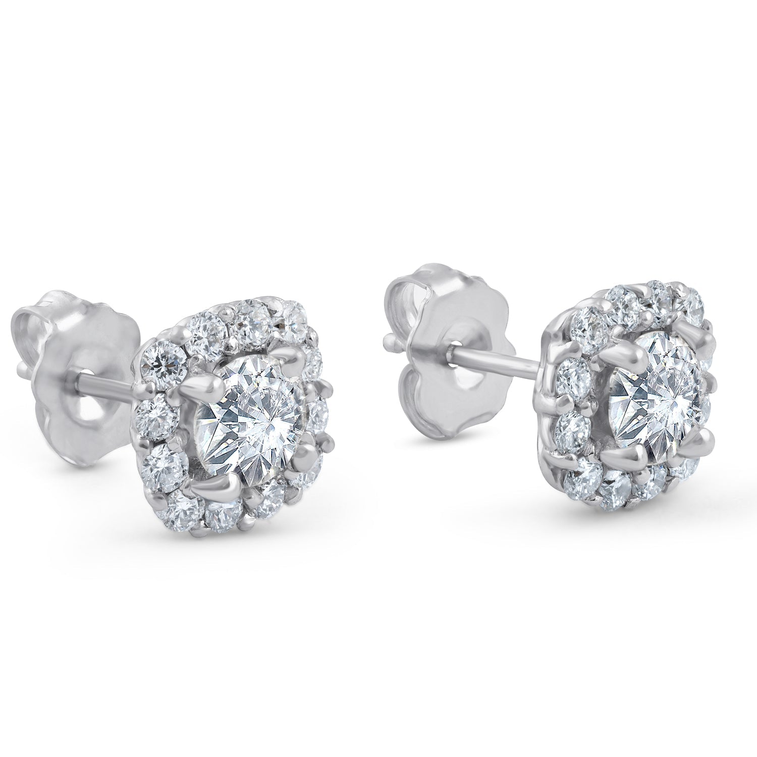 1 1/2 CT Diamond Cushion Halo Studs 14k White Gold