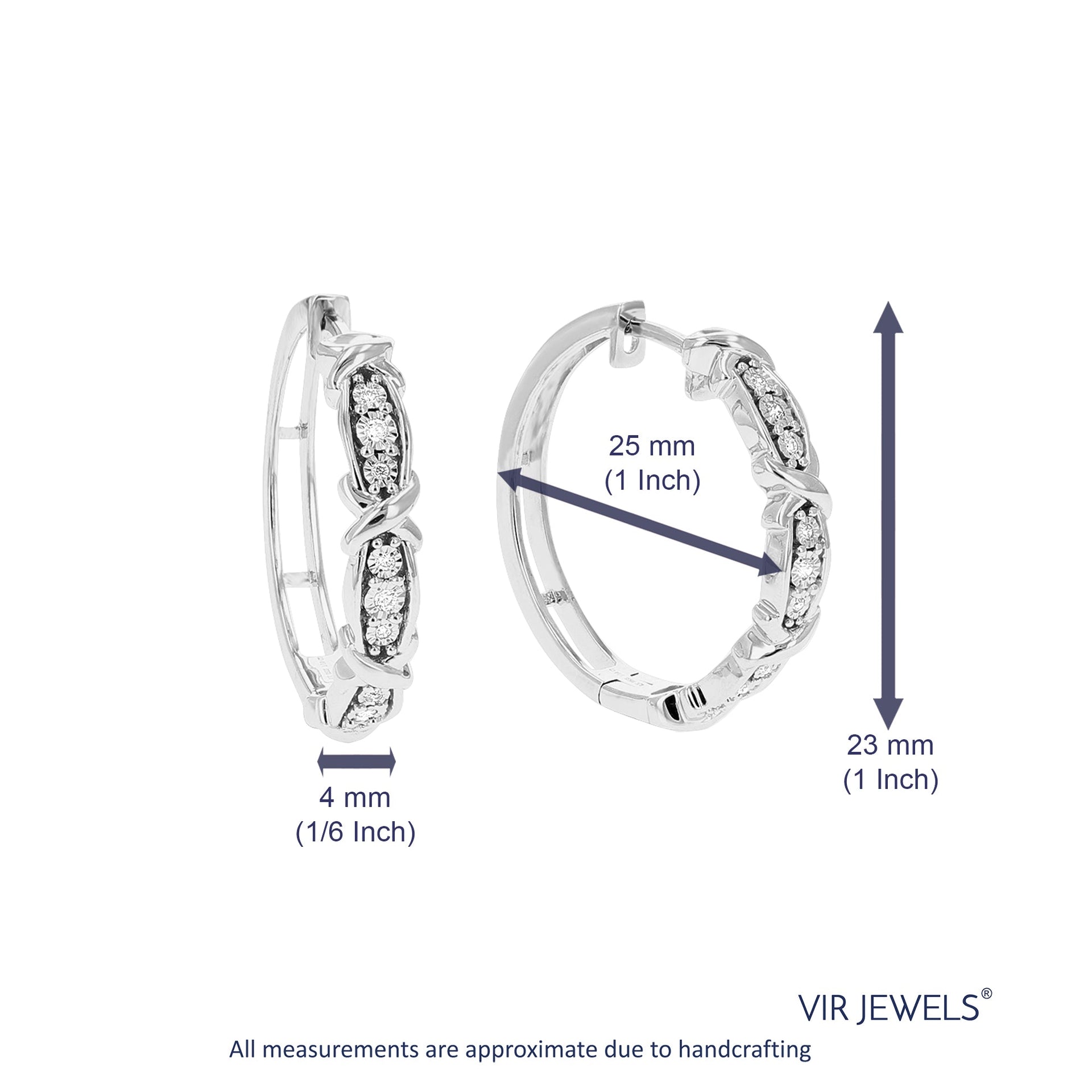 1/10 cttw Round Lab Grown Diamond .925 Sterling Silver Hoop Earrings Prong Set 1 Inch