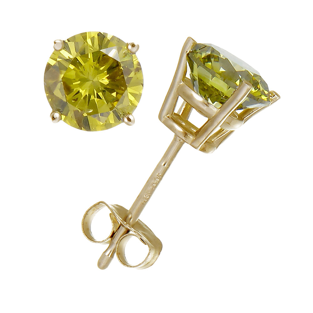 3/4 cttw Yellow Diamond Stud Earrings 14K Yellow Gold Round with Push Backs