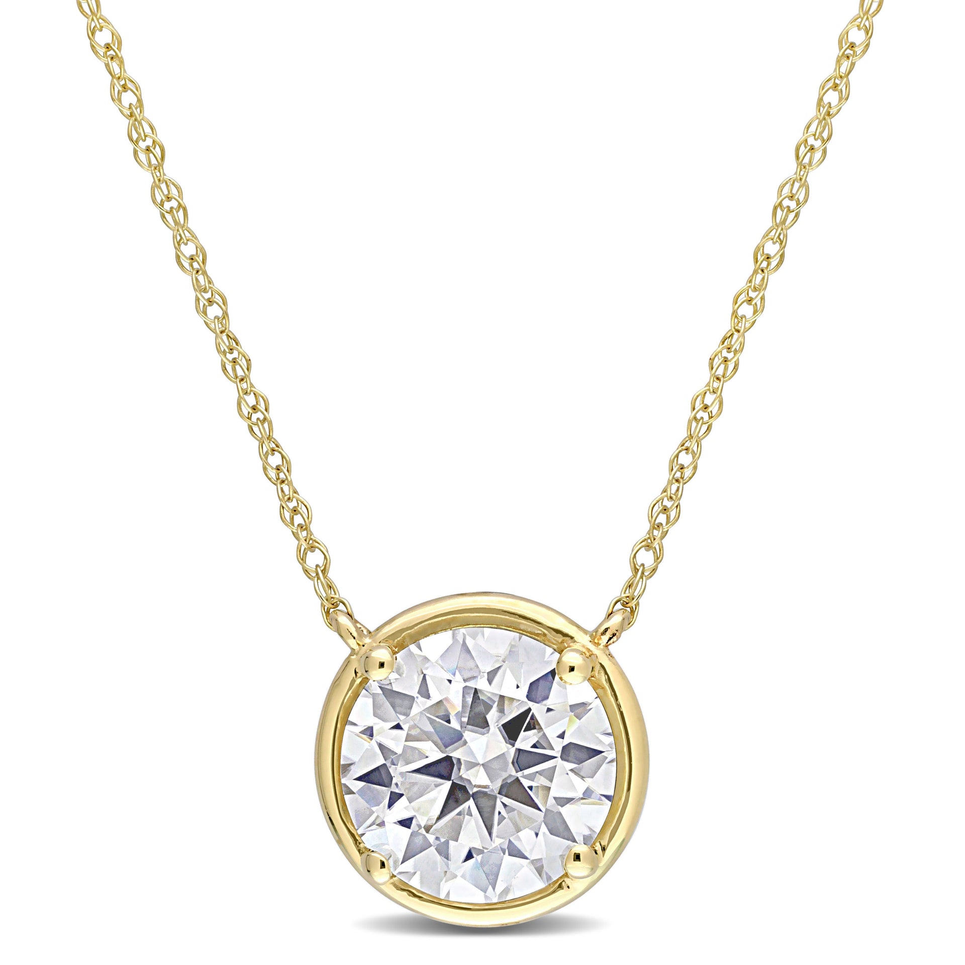Mimi & Max 2ct DEW Created Moissanite Circular Pendant with Chain in 10k Yellow Gold