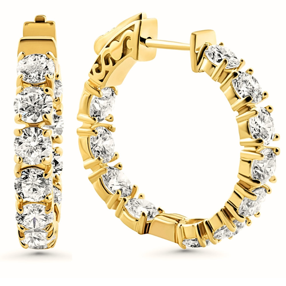 4.40 Ct TW Huge Diamond Inside Outside Hoops 14k Yellow Gold Lab Grown