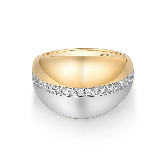 Two Tone Gold Diamond Chunky Ring