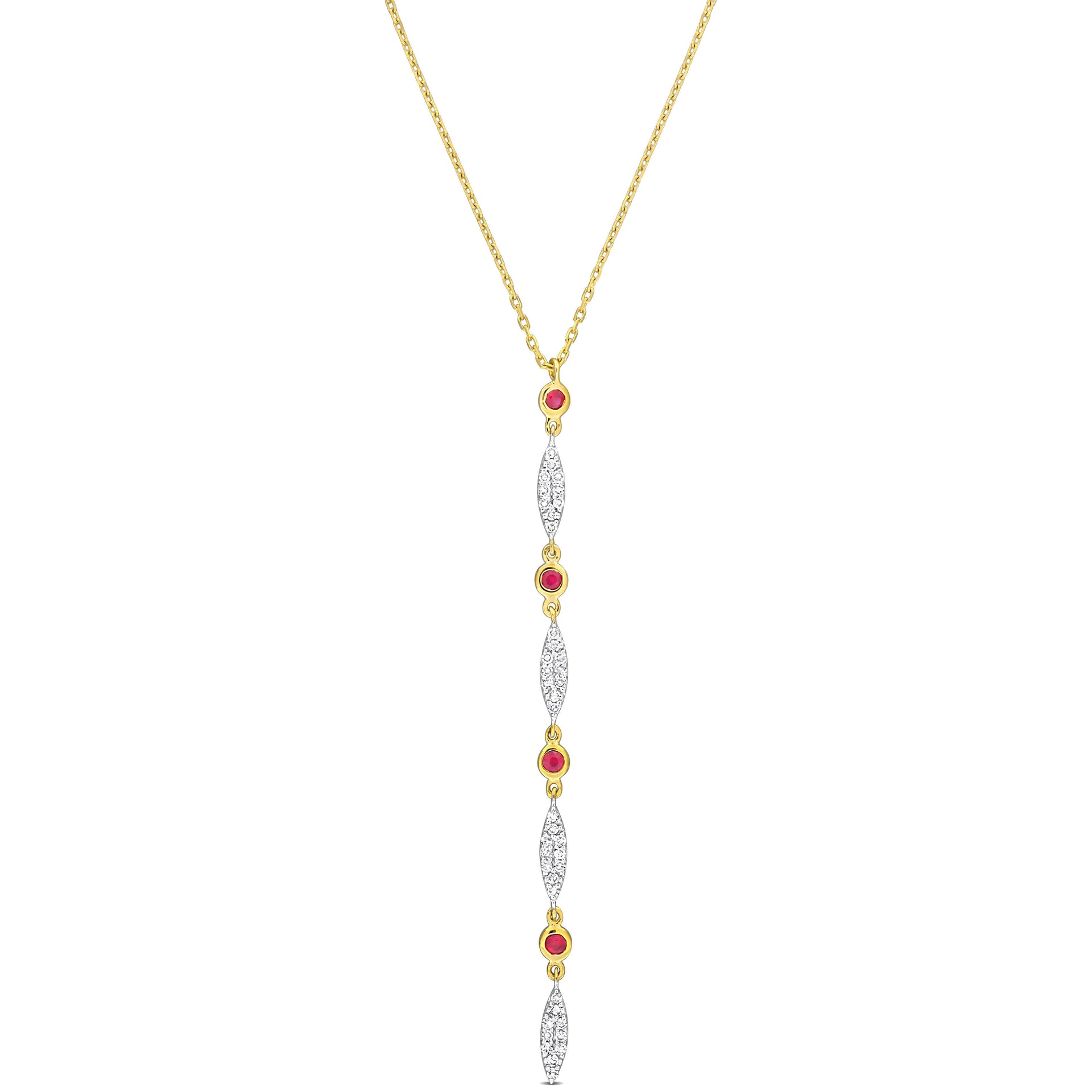 Mimi & Max 1/5ct TDW Diamond & 1/6 TGW Ruby Lariat Necklace in 10k Yellow Gold - 16.5 in