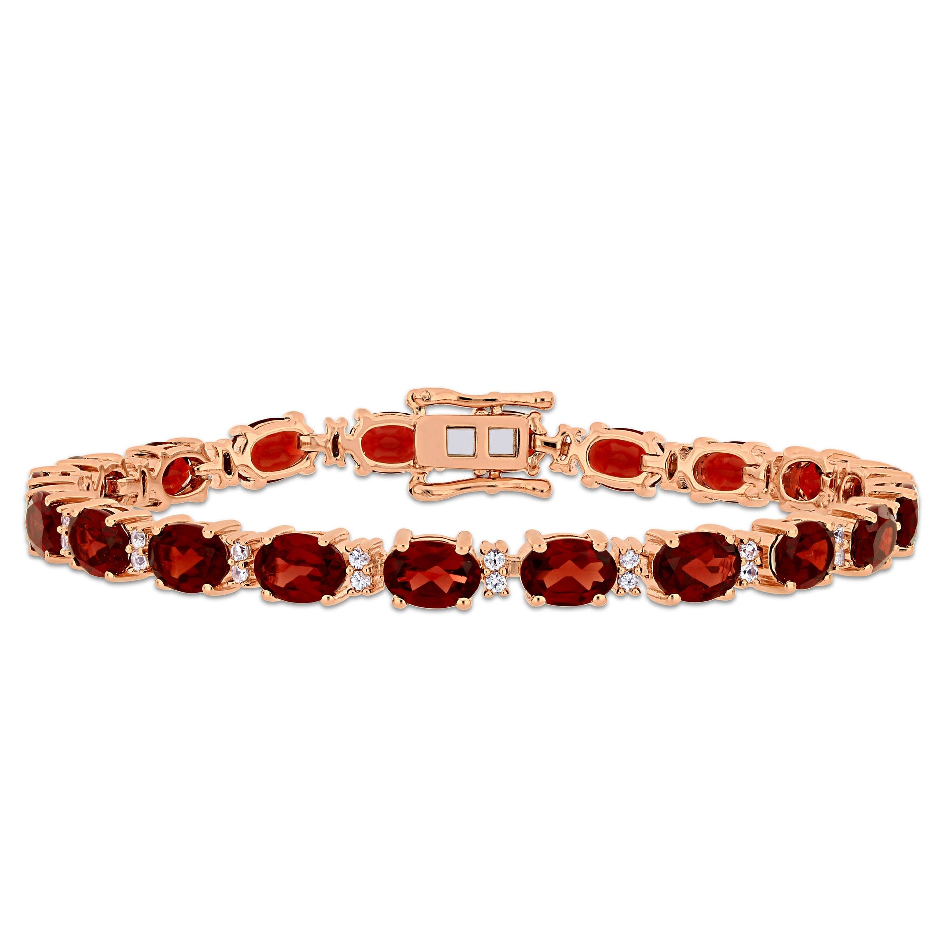 19 5/8 CT TGW Garnet and White Sapphire Tennis Bracelet in Rose Plated Sterling Silver