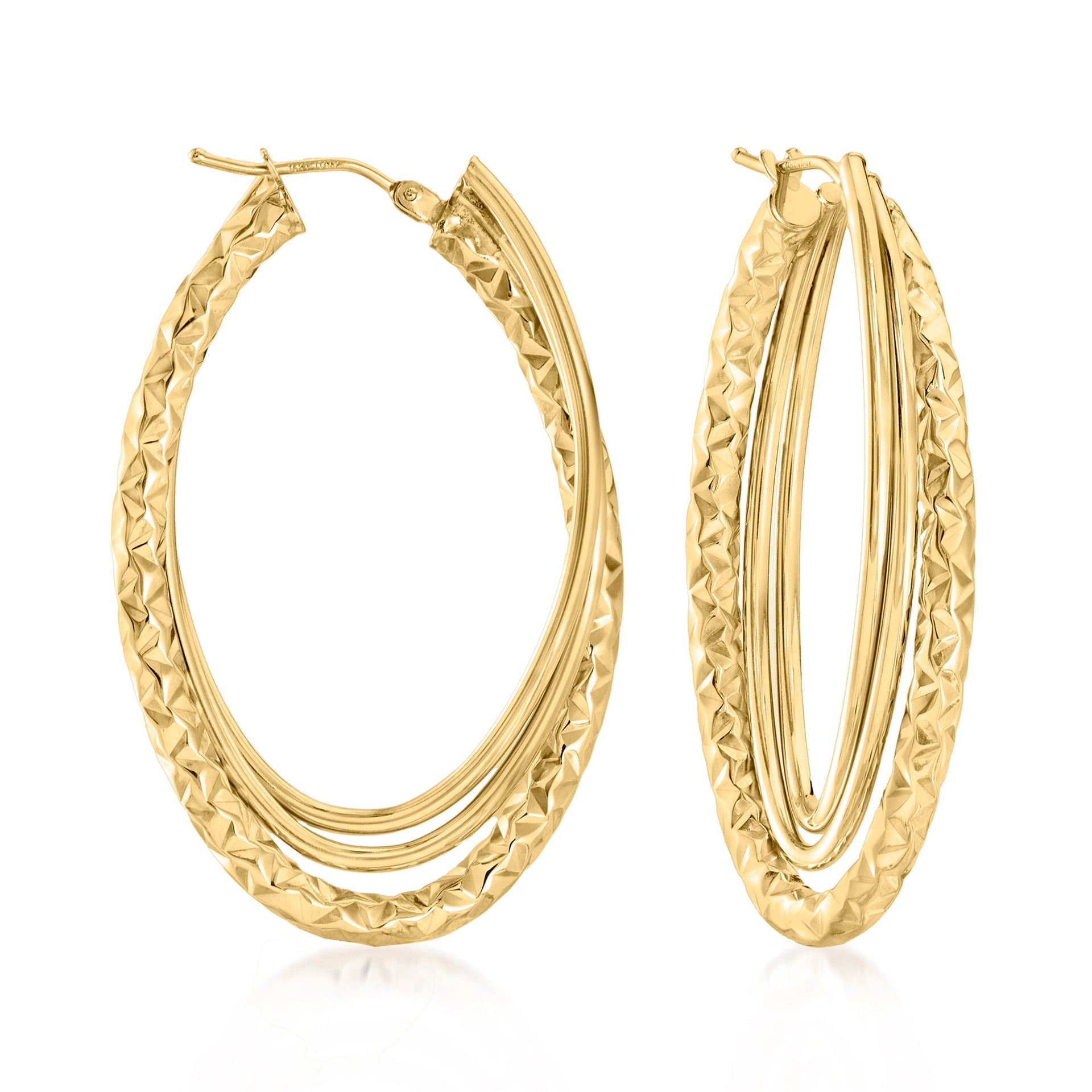 Italian 10kt Yellow Gold Diamond-Cut and Polished Triple-Hoop Earrings