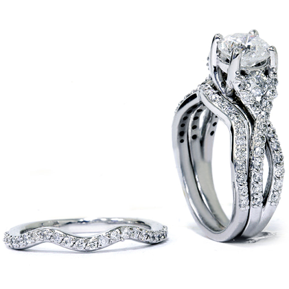 1 3/4ct Twist Diamond Engagement Ring & Matching Wedding Band Set 14K White Gold