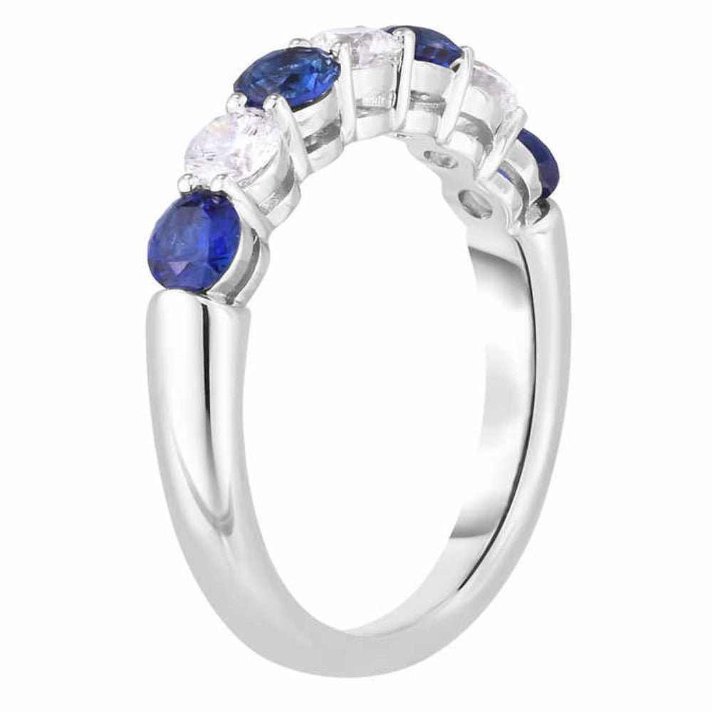 1 1/2 ct TW Round Diamond & Created Blue Sapphire Stackable Ring in 14k Gold