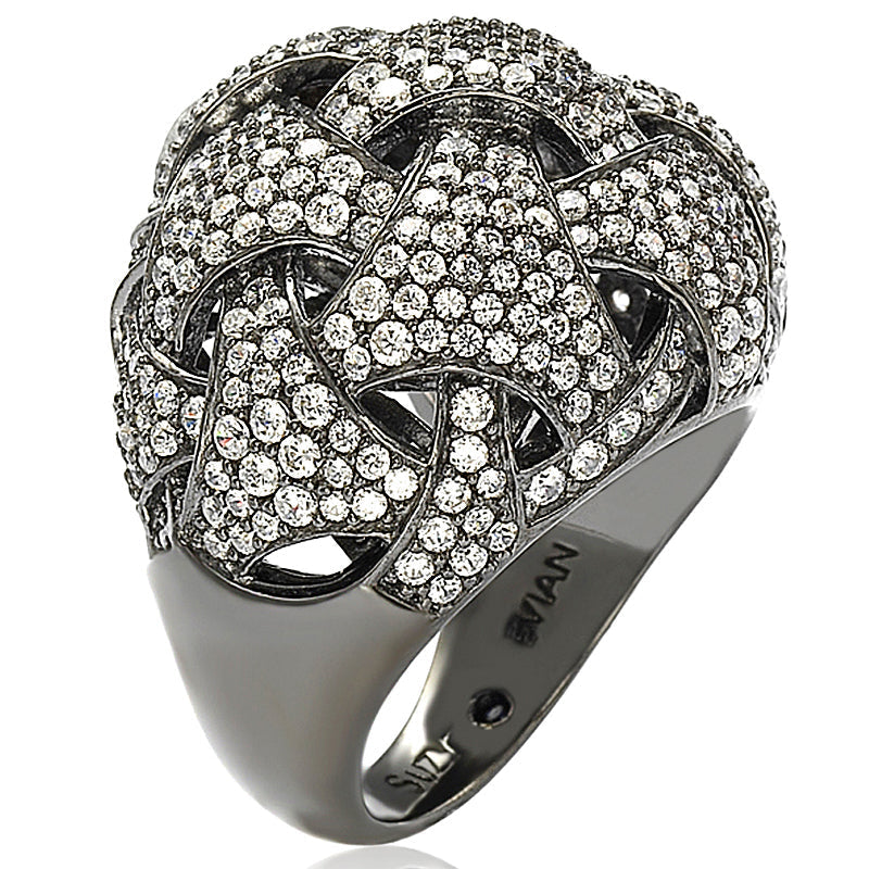 Suzy Levian Sterling Silver Cubic Zirconia Crossing Weaving Dome Ring