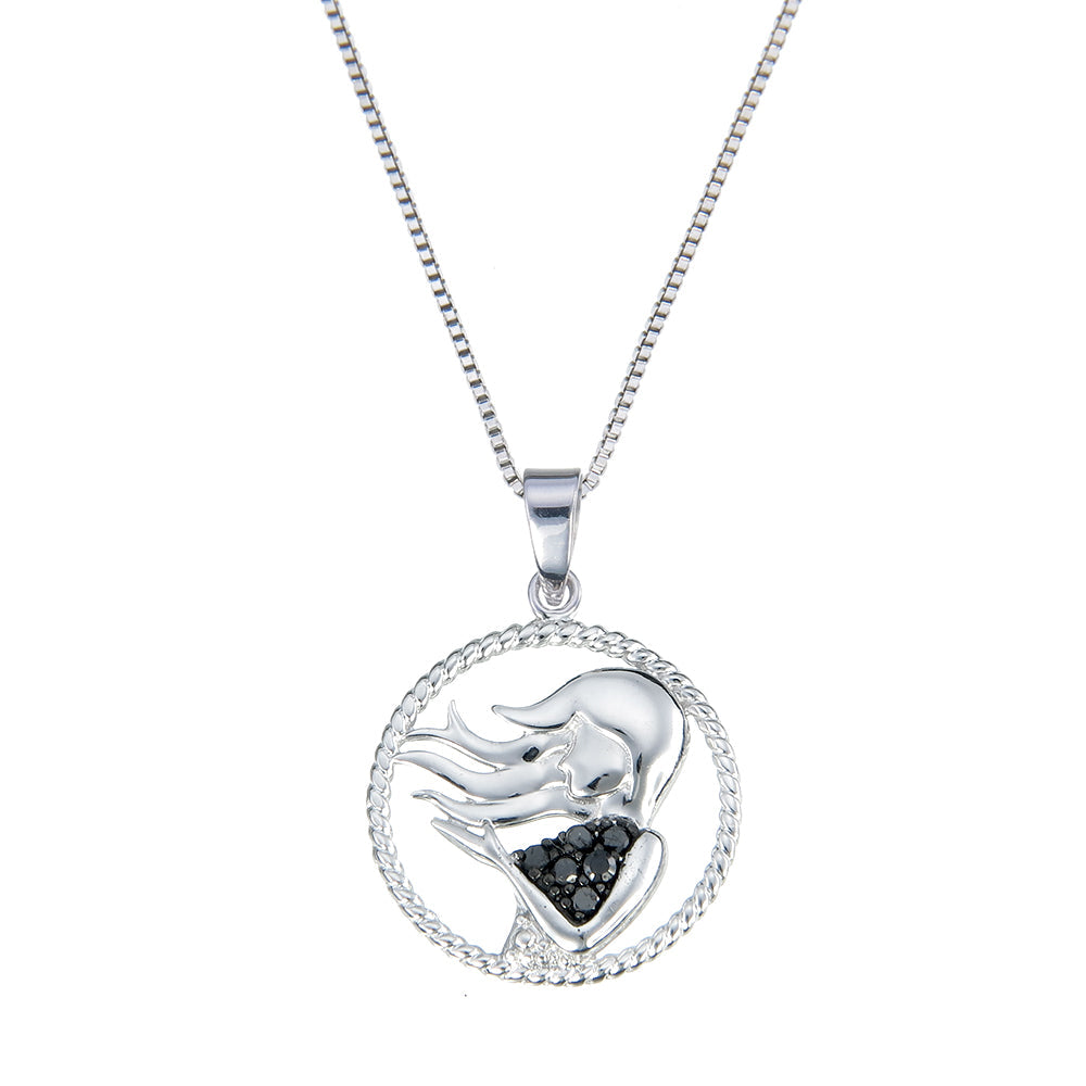 Pick Your Zodiac Month! Sterling Silver Zodiac Pendant 1/8 cttw Black Diamond