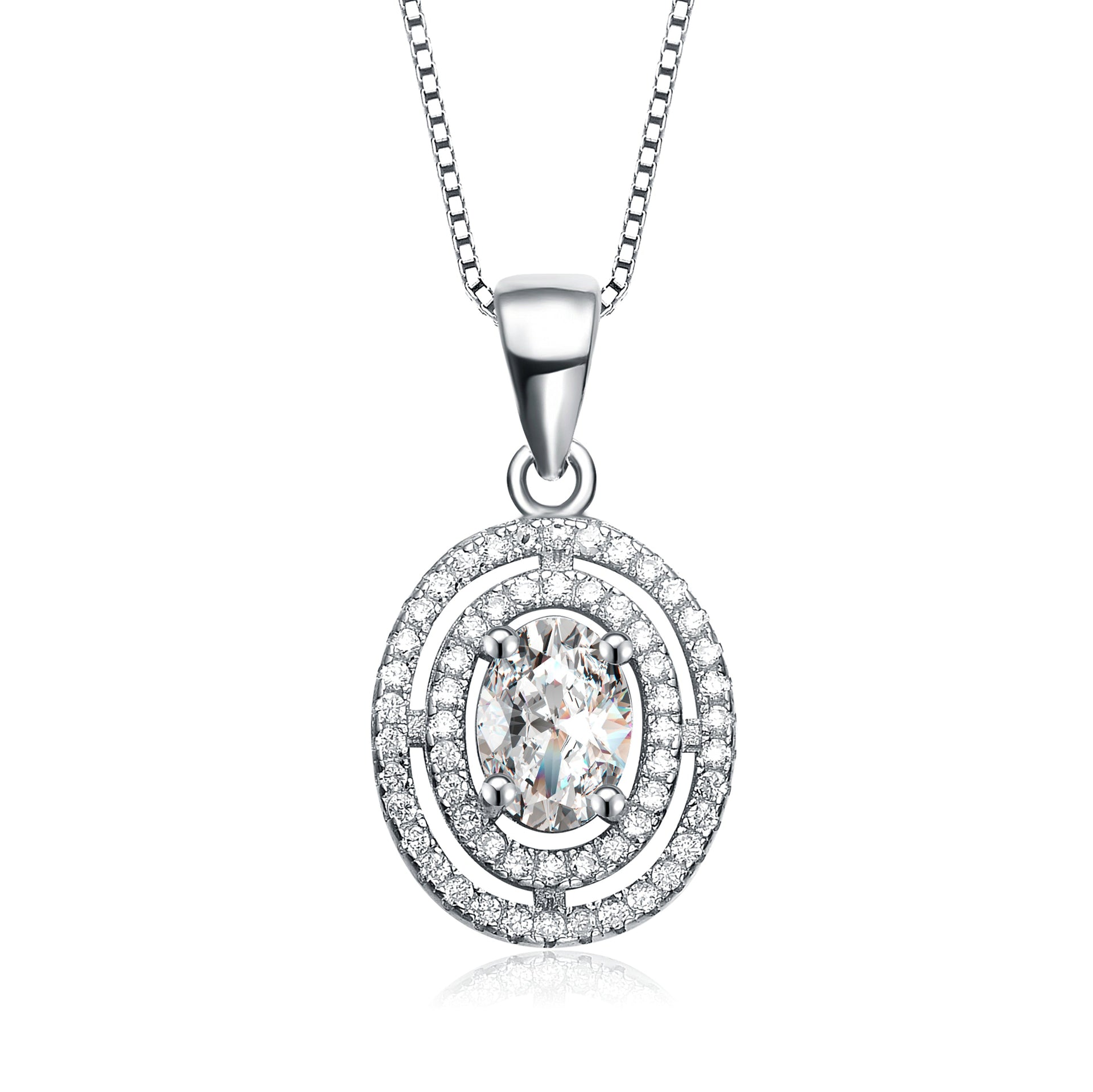 Cz Sterling Silver Oval Shape Pendant