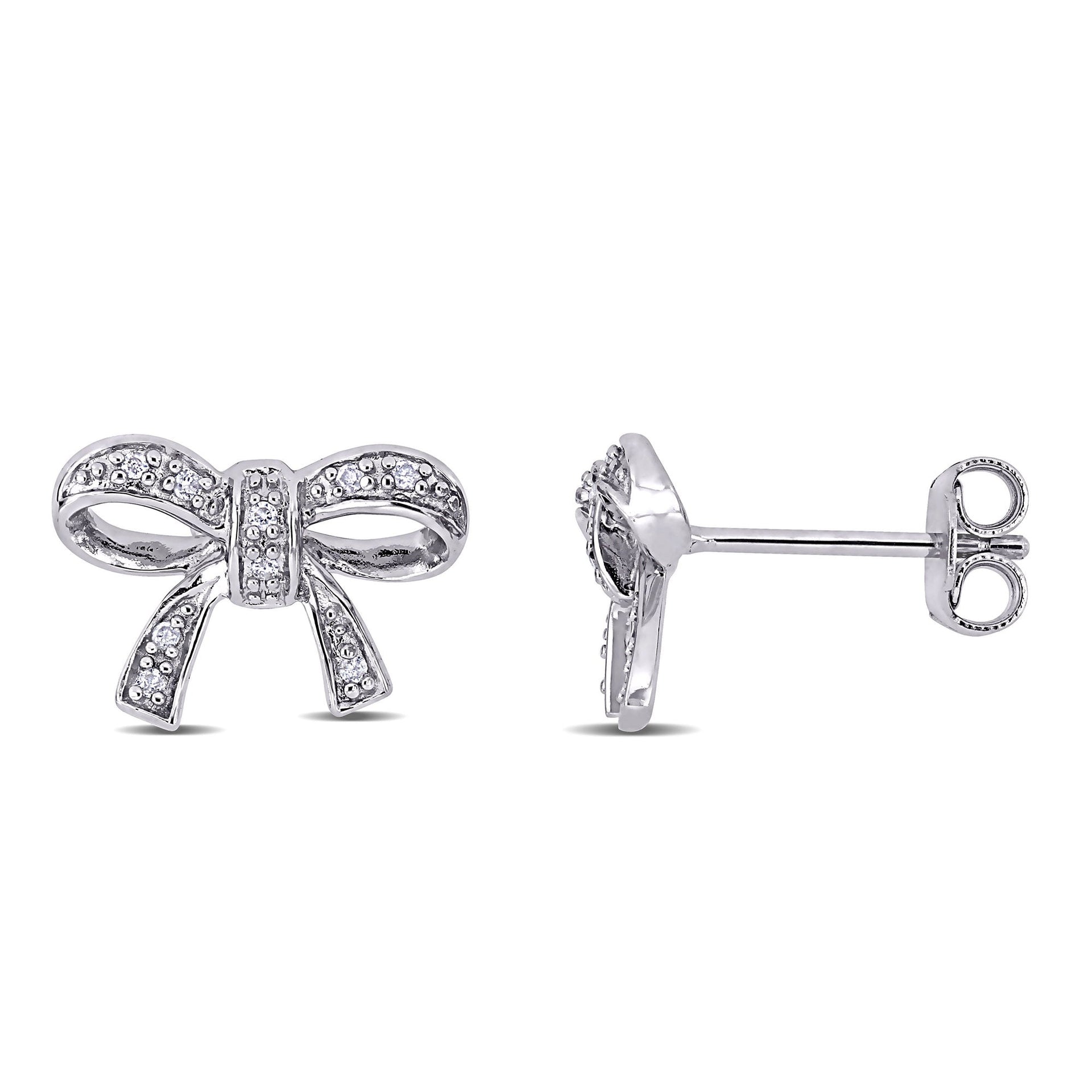 Mimi & Max Diamond Bow Stud Earrings in Sterling Silver
