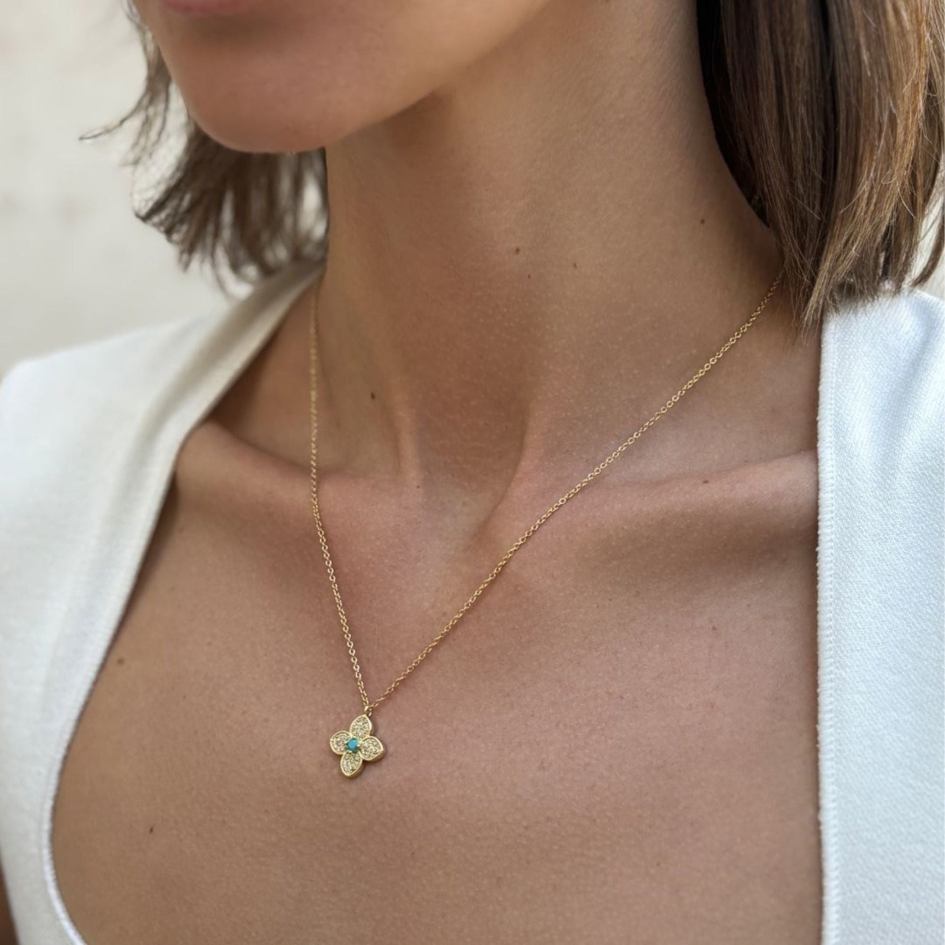 14k Gold Plated Turquoise Flower Necklace