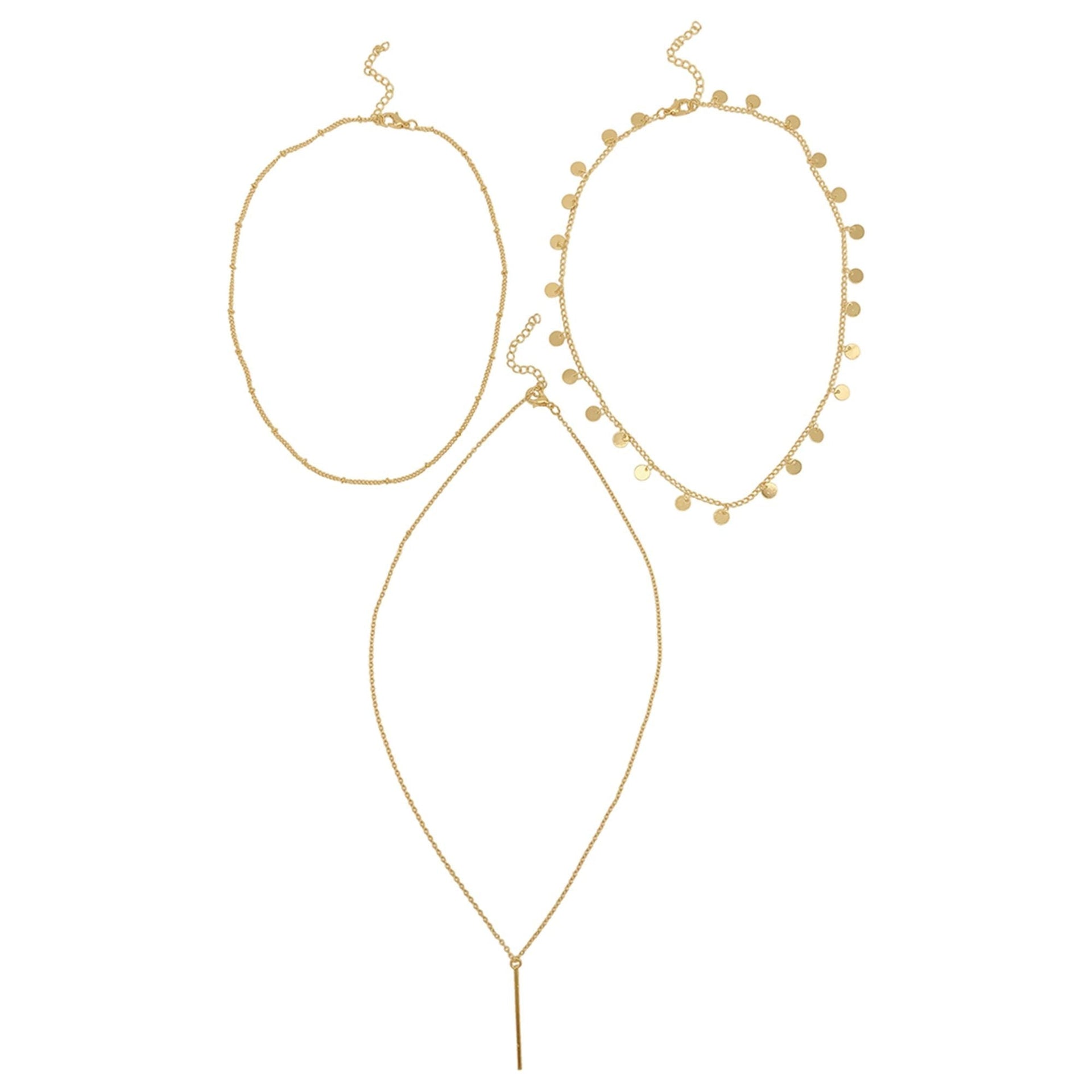 Tarnish Resistant 14k Gold Plated Triplet Confetti And Bar Layered Set Necklace