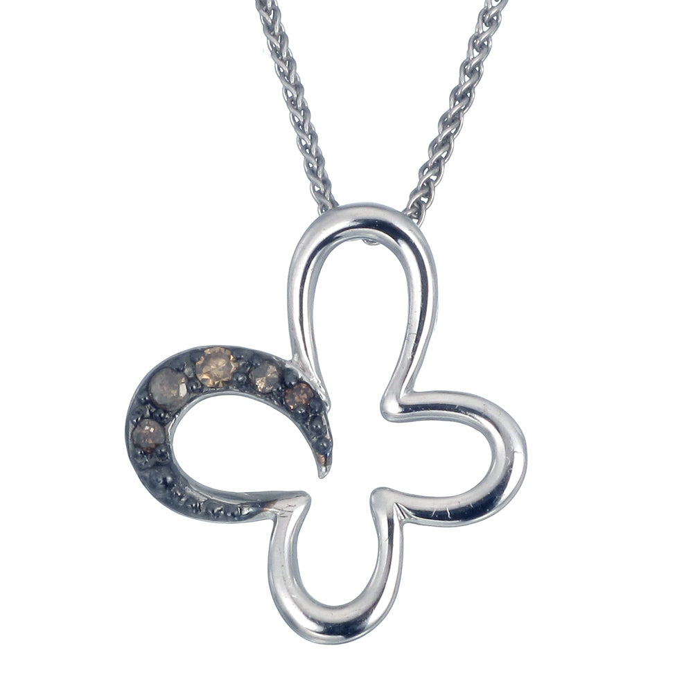 1/10 cttw Champagne Diamond Pendant Necklace .925 Sterling Silver With Rhodium