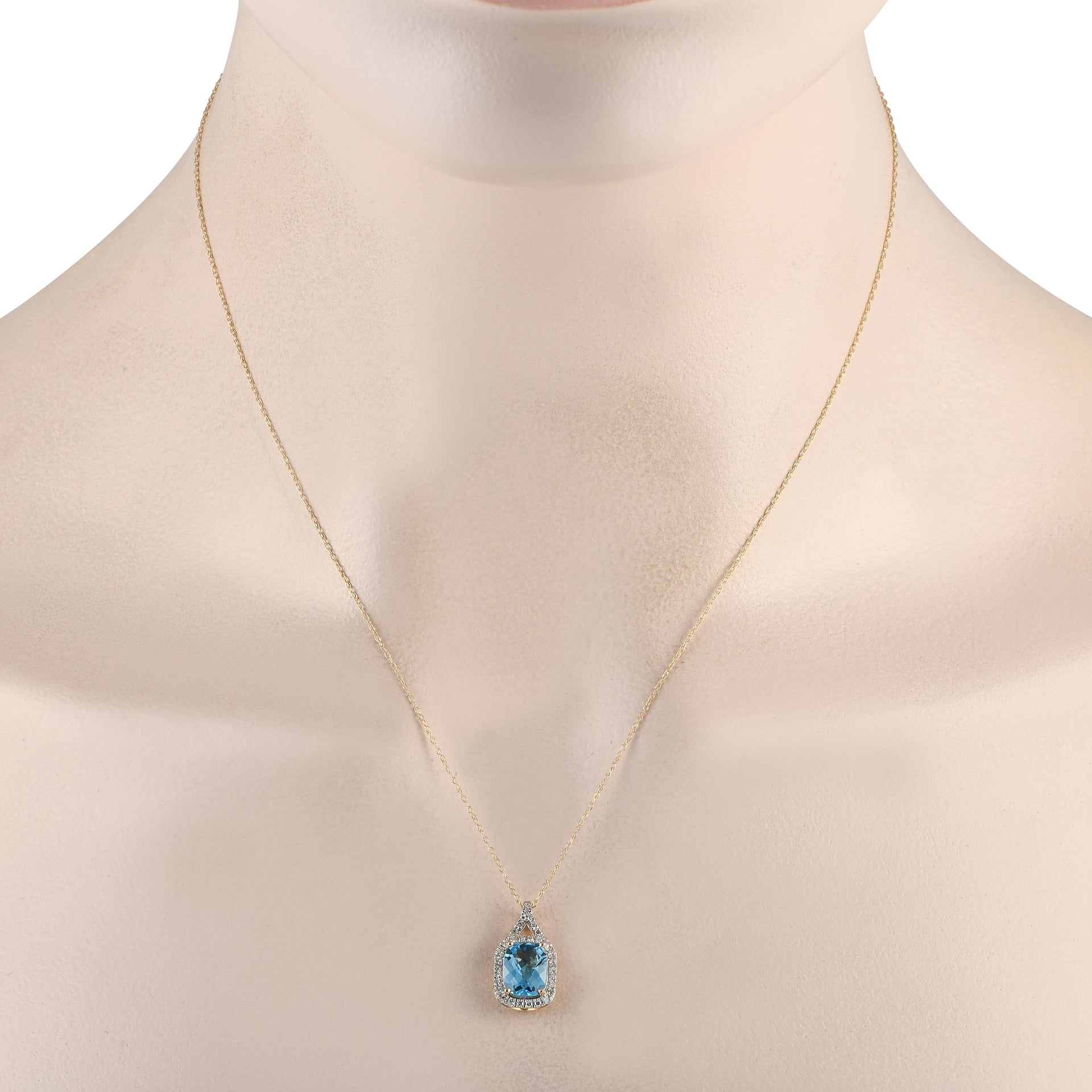 LB Exclusive 14K Yellow Gold 0.13ct Diamond and Blue Topaz Necklace PD4-15472YBT