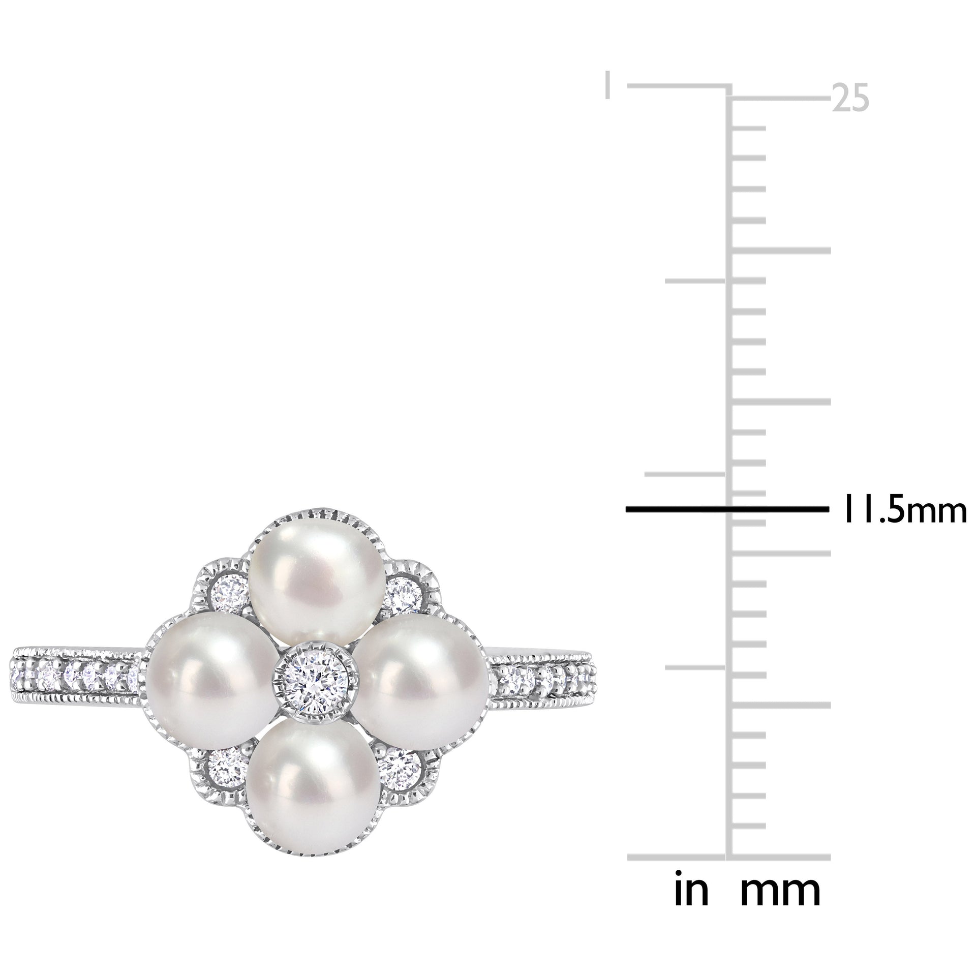 Cultured Freshwater Pearl and 1/6 CT TDW Diamond Cluster Ring in 14k White Gold