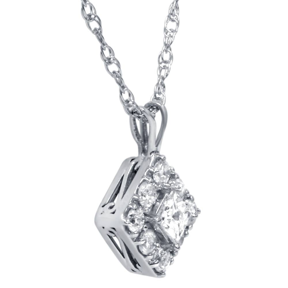 1/3ct Princess Cut Diamond Vintage Halo Pendant 10K White Gold