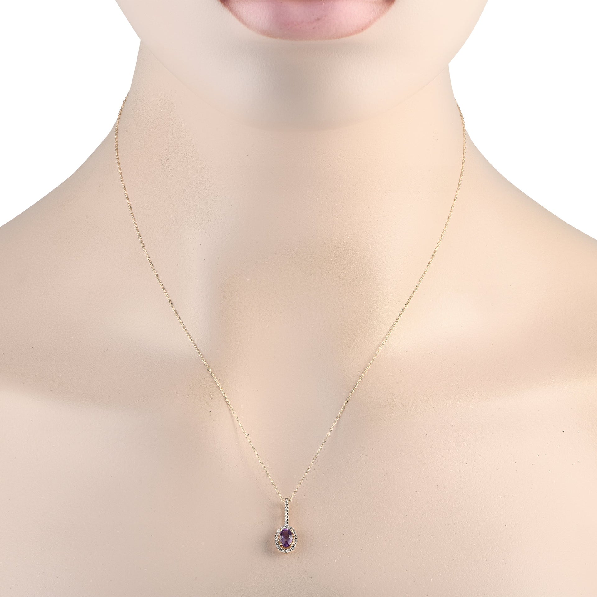 LB Exclusive 14K Yellow Gold 0.09ct Diamond and Amethyst Pendant Necklace PD4-16077YAM