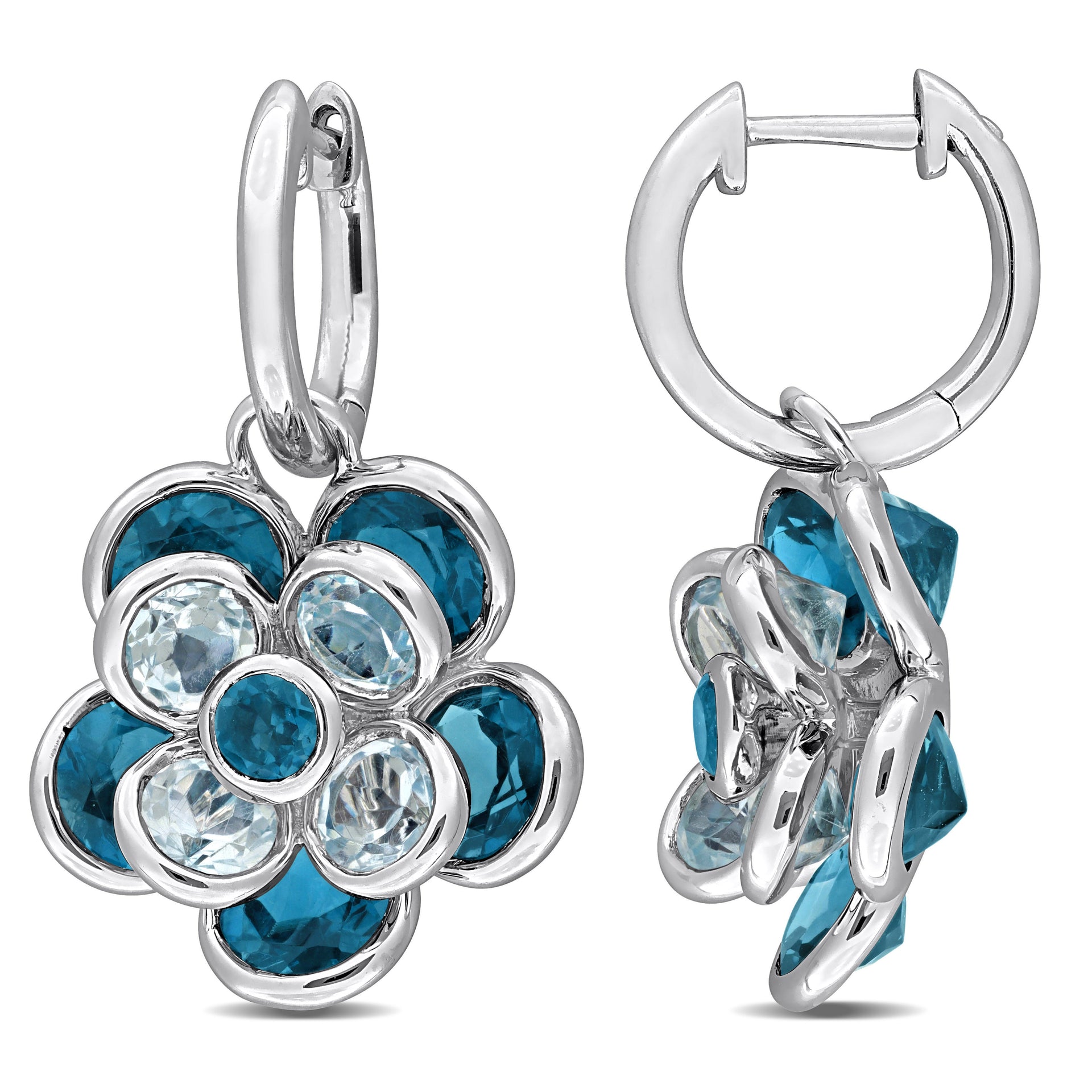 Mimi & Max 8 1/4ct TGW London Blue Topaz Sky Blue Topaz Flower Hoop Earrings in Sterling Silver