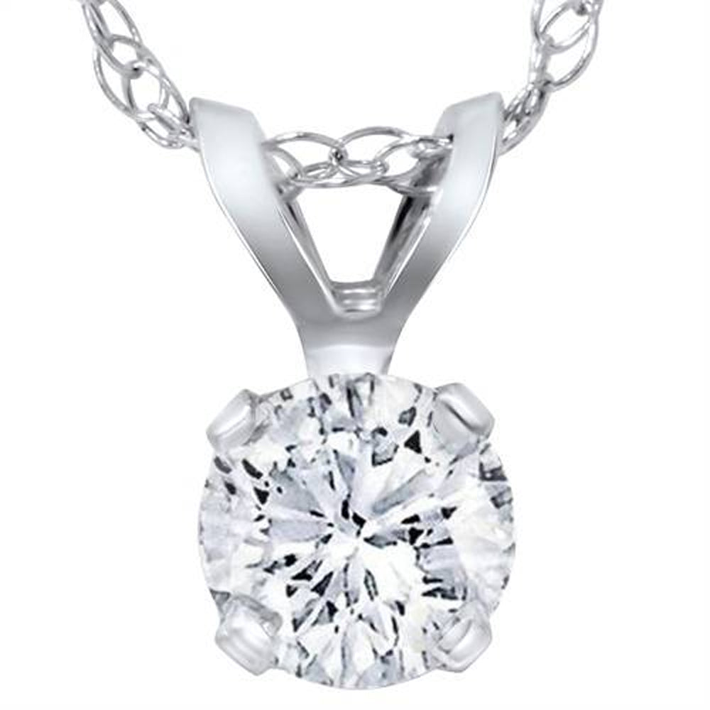 14k White Gold 3/8 ct Round Diamond Solitaire Pendant