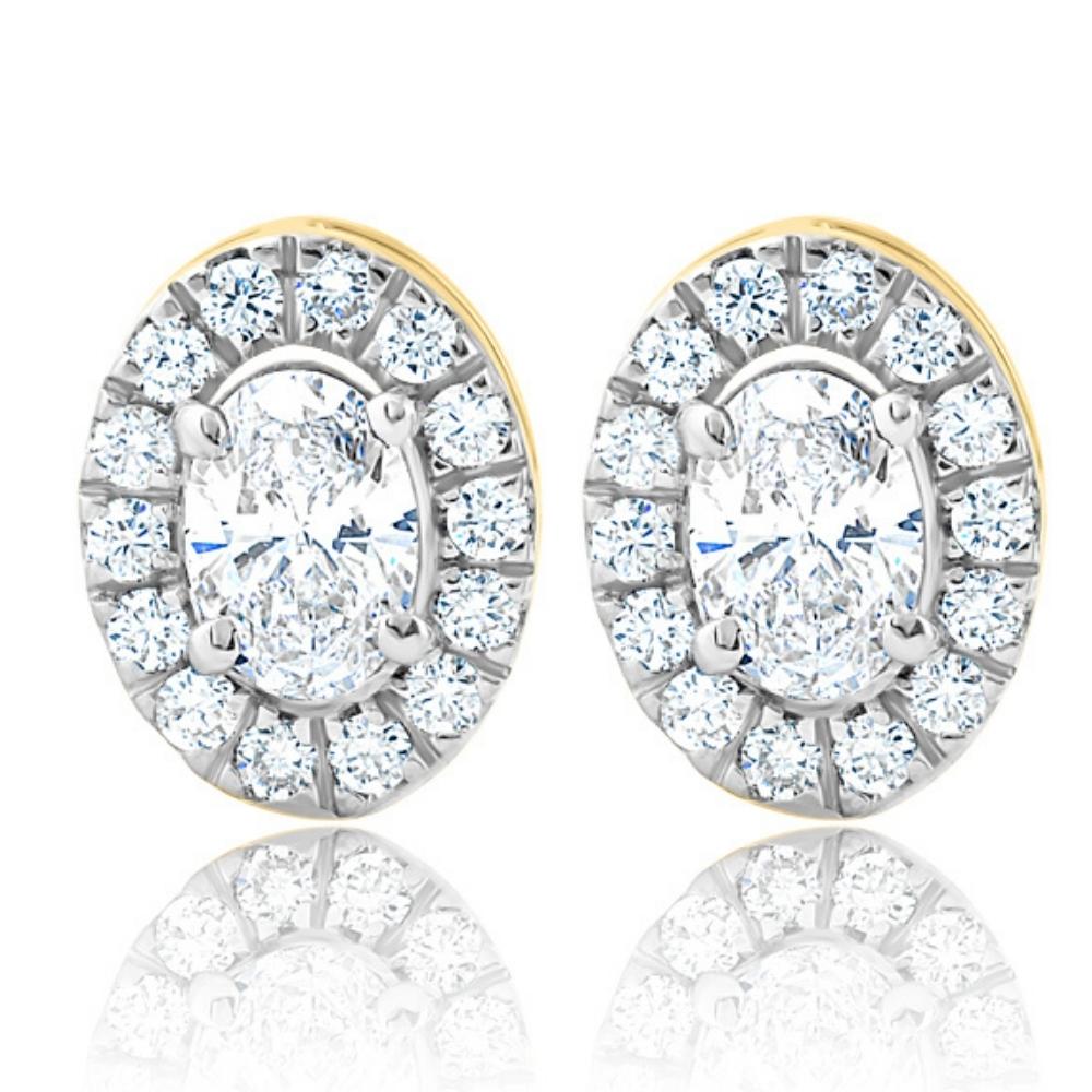 3/4 ct Oval Diamond Halo Earrings in White or Yellow Gold Lab Grown