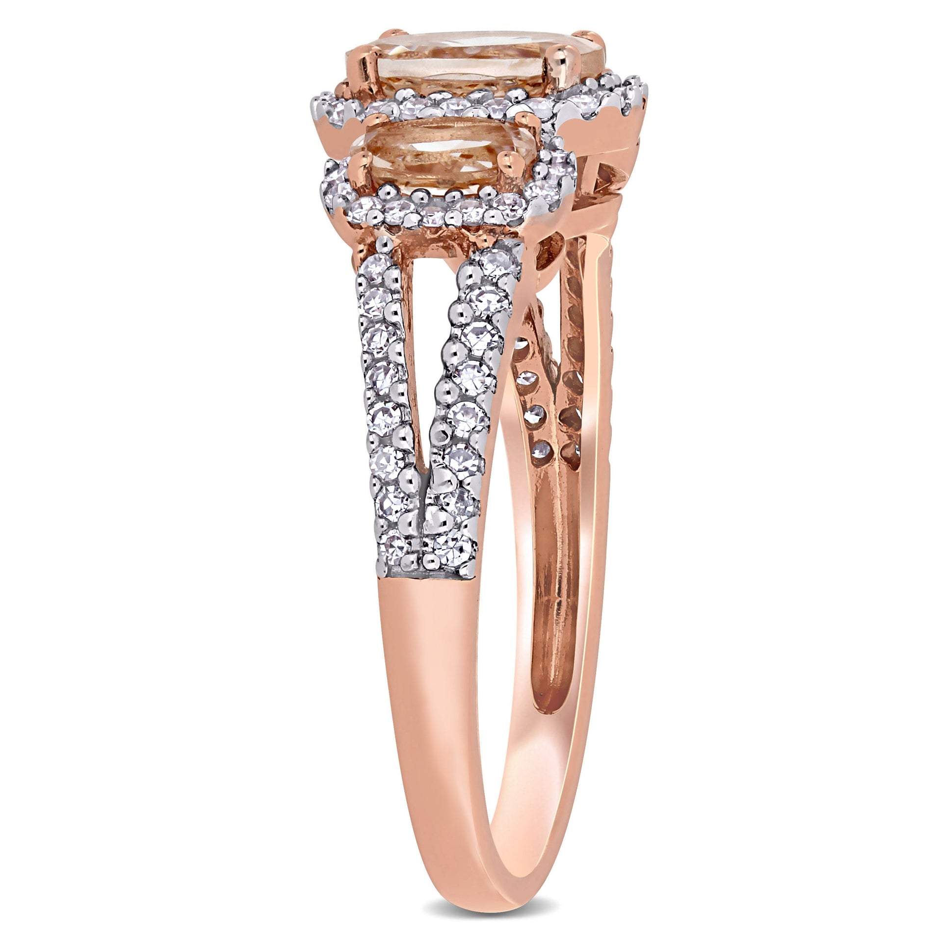Mimi & Max 1 1/10ct TGW Morganite 1/3ct TW Diamond 3-stone Split Shank Ring 14k Rose Gold