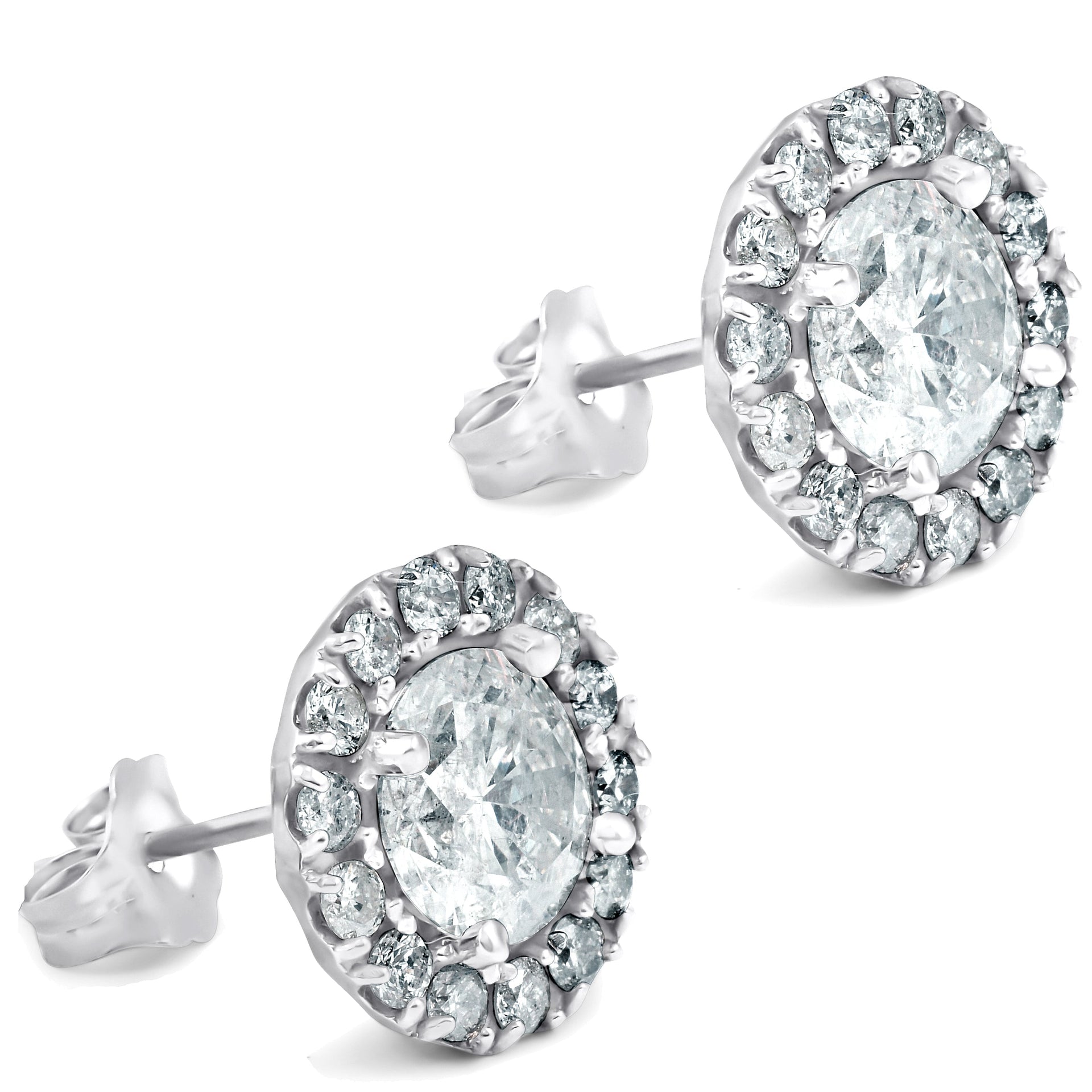 2 1/2 CT Halo Diamond Studs Solid 14K White Gold