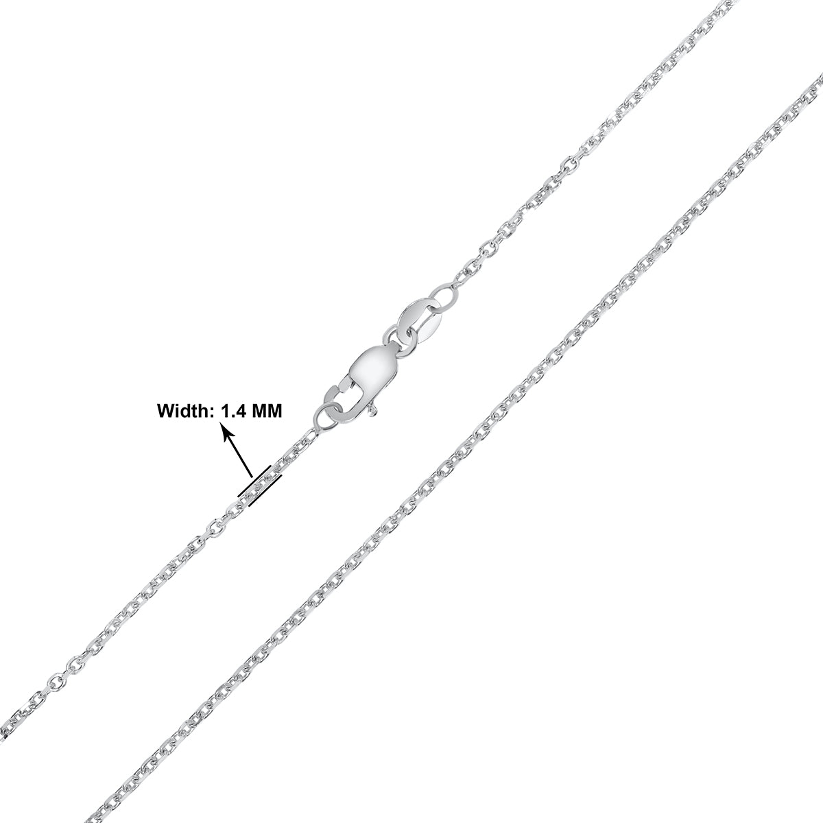 14K White Gold 1.4Mm Diamond Cut Cable Chain With Lobster Clasp - 18 Inch