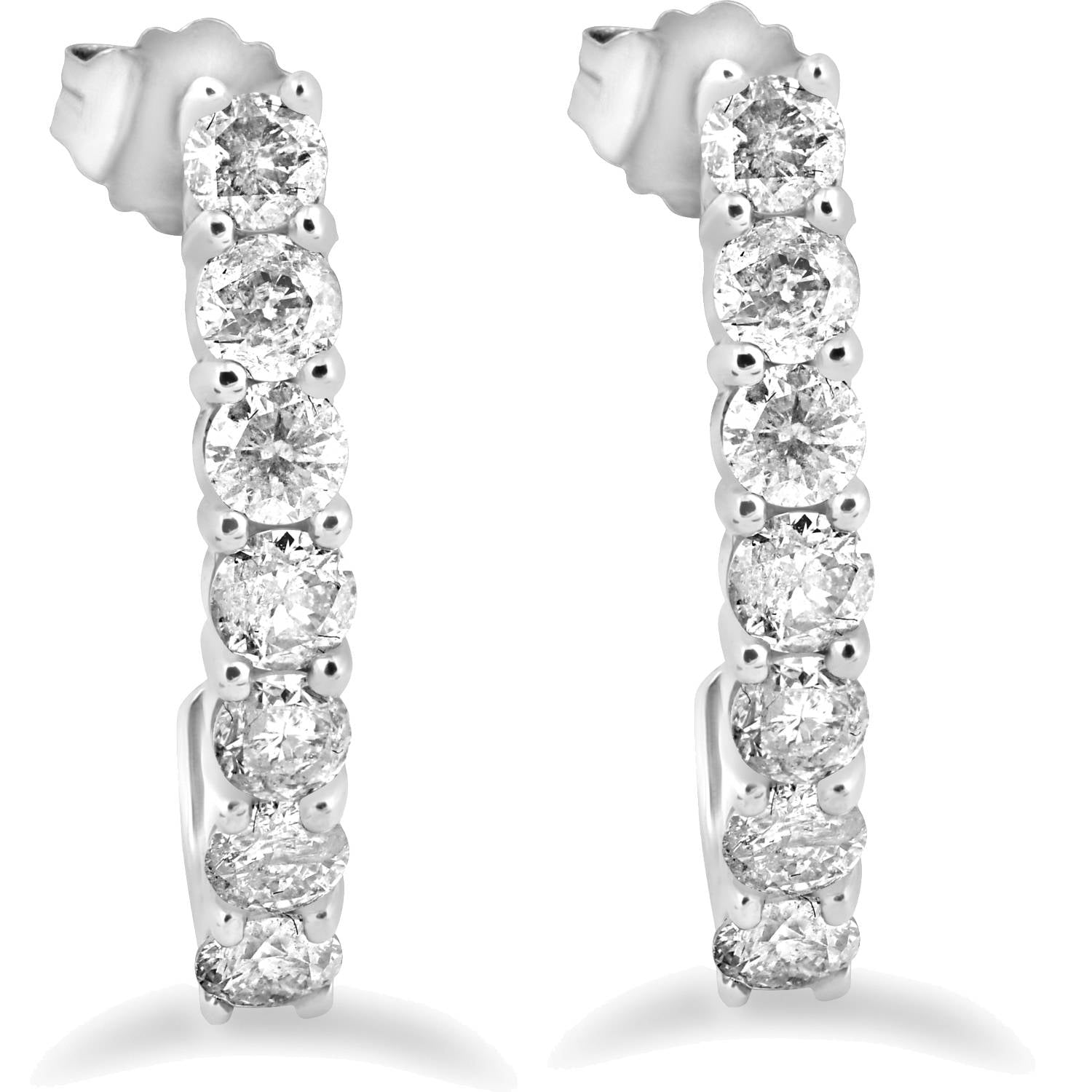 3/4CT Natural Diamond Hoops White Gold 3/4' Tall