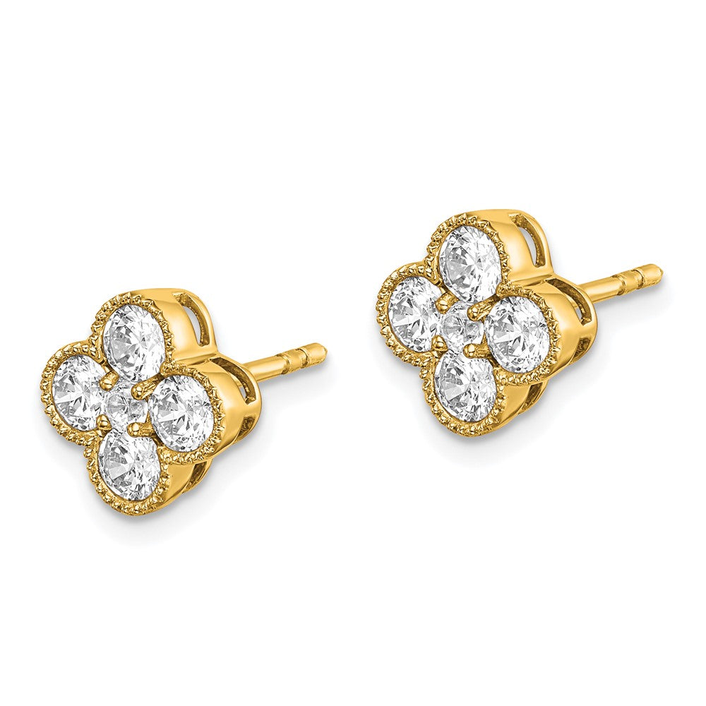 14k Yellow Gold 1 CT Lab Grown Diamond Bloom Floral Stud Earrings