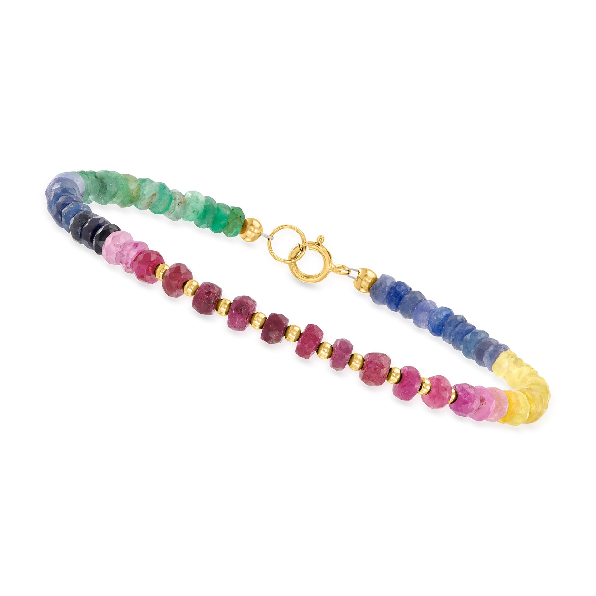 Canaria 18.00- Multicolored Sapphire and Ruby Bead Bracelet in 10kt Yellow Gold