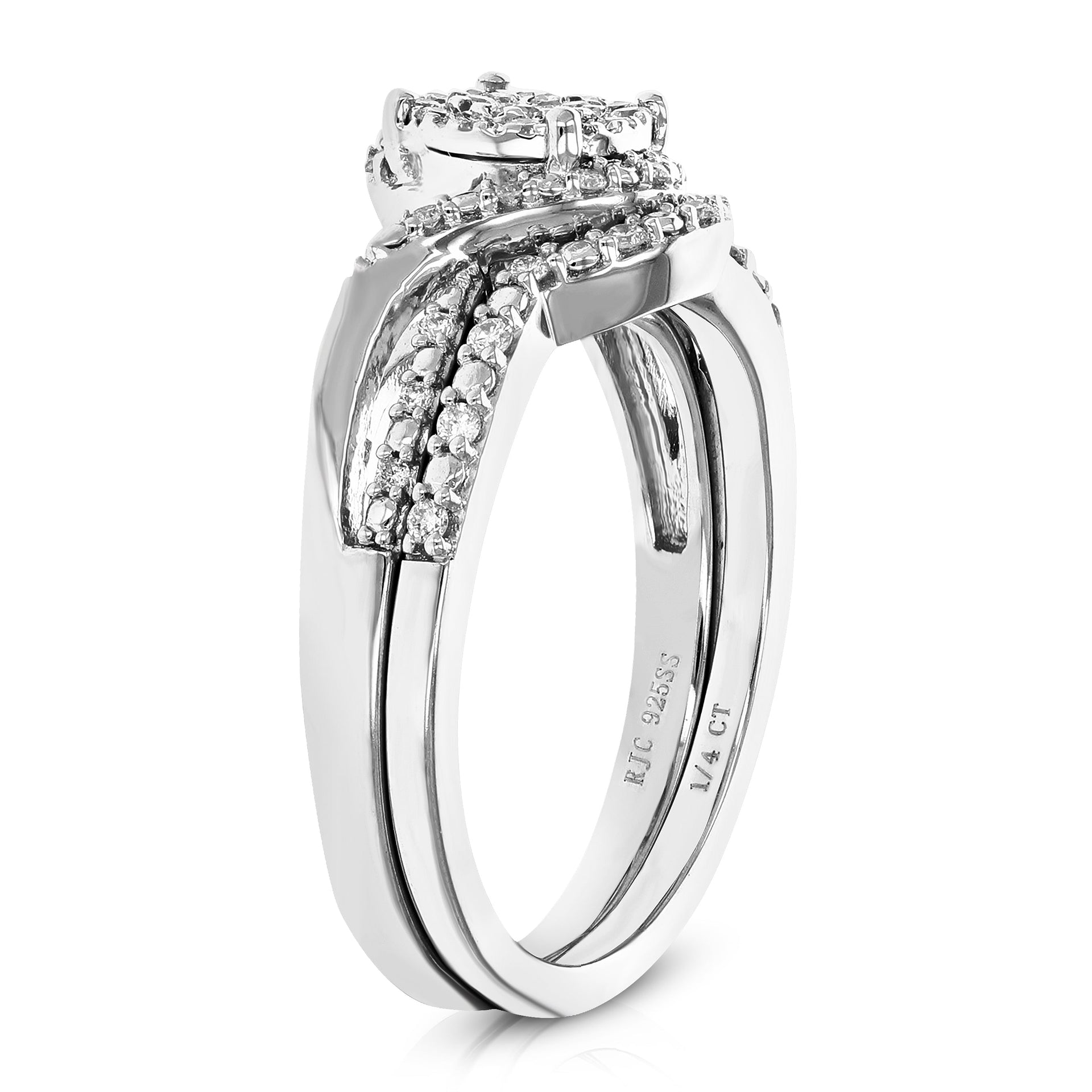 1/4 Cttw Lab Created Diamond Wedding Bridal Set Sterling Silver Prong