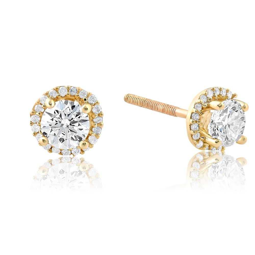 1 Ct Halo Diamond Studs 10K yellow Gold