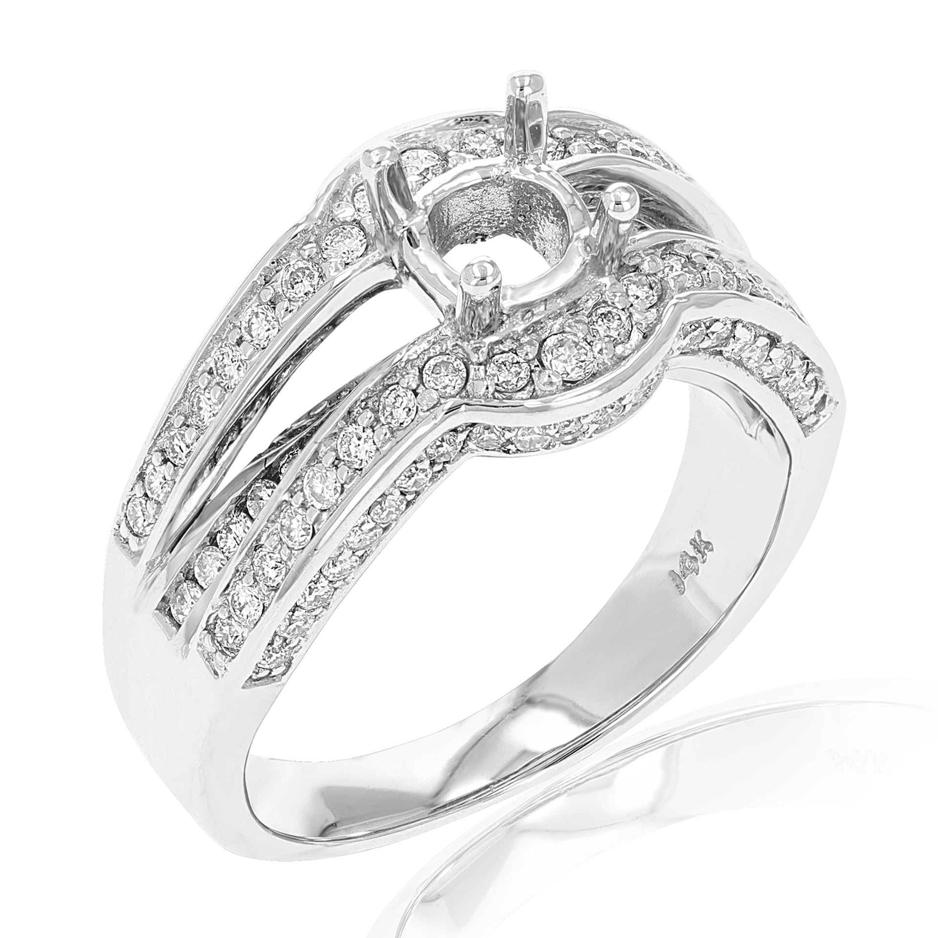 1.10 cttw Semi Mount Diamond Engagement Ring 14K White Gold Round Bridal